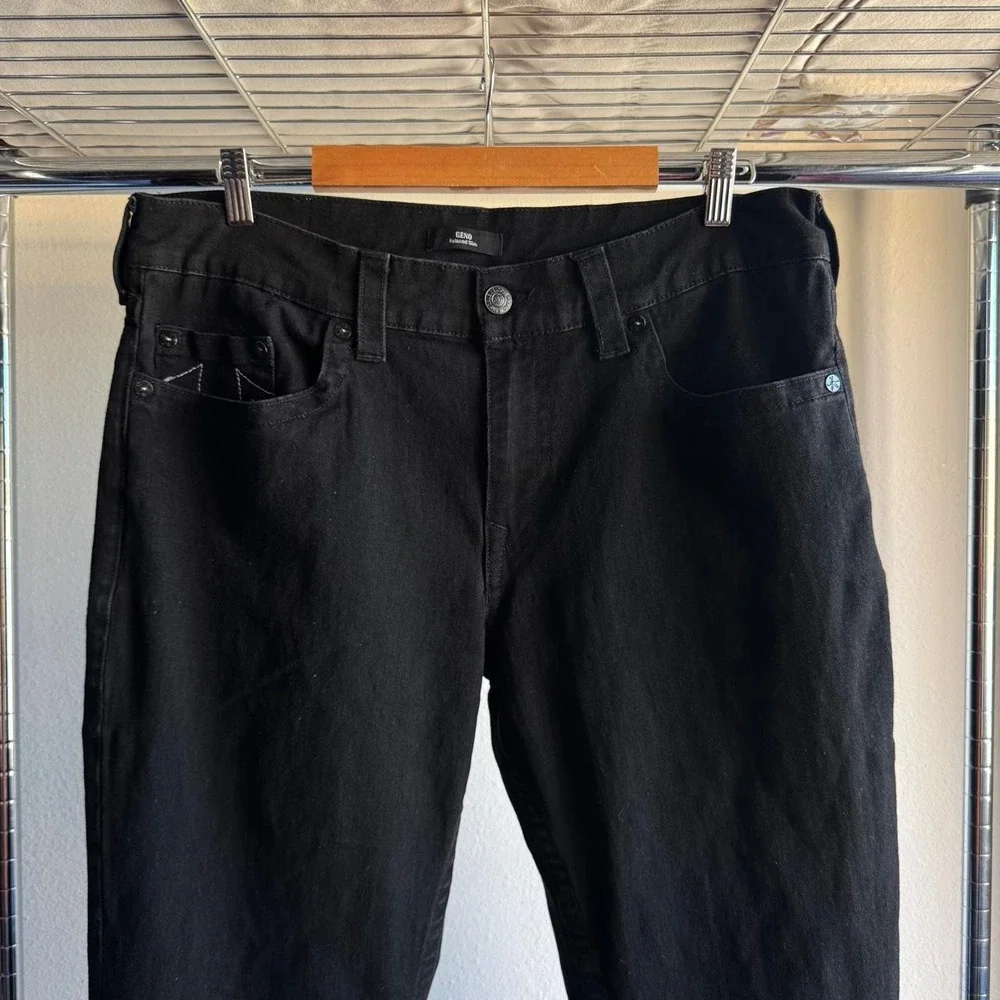 True Religion Geno Relaxed Slim Black Jeans Horseshoe Stitch Mens 36x31.5